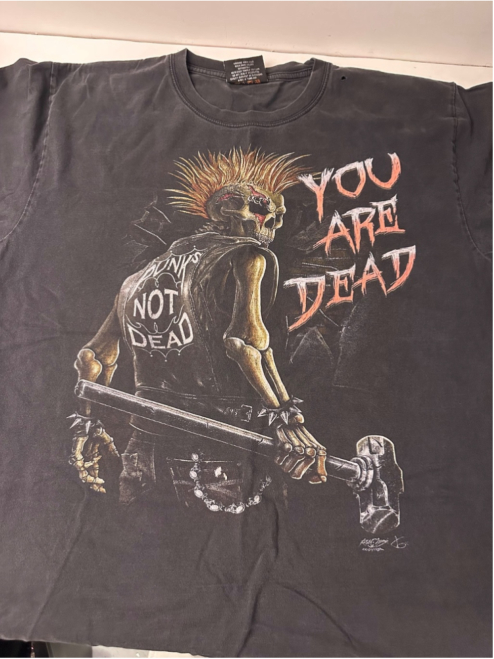 Vintage Rock Chang Punks Not Dead You Are Dead Skeleton T Shirt Mens XL Distress